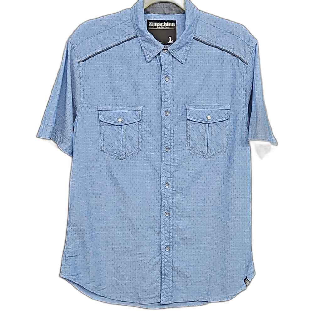 Machine Men's button up short sleeve shirt, Large